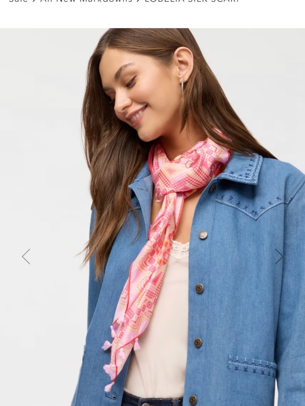 NWT Pink Johnny Was silk scarf w tassels, summer weight